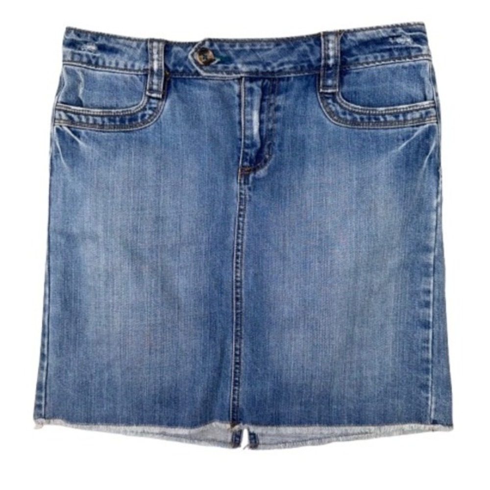 Y2K Old Navy Sz 4 knee length raw edge denim skirt light wash 30" Casual Summer